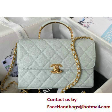 Chanel Grained Calfskin & Gold-Tone Metal Small Flap Bag with Top Handle AS4008 Light Green 2025 - Click Image to Close